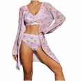 thumbnail image 2 of Abomasnow Bathing Suit Cover up for Women Summer Hawaiian Swimwears Beach Coverups Set 3 Piece Long Sleeve Bimono Cardigan with Tankini Outfits, 2 of 9