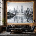 thumbnail image 6 of Arched Bridge Across Water and City Skyline, Serene Minimalist for Cityscape Fans, Monochrome Urban Art, Housewarming Gift, Tapestry Wall Hanging for Bedroom and Living Room, 6 of 7