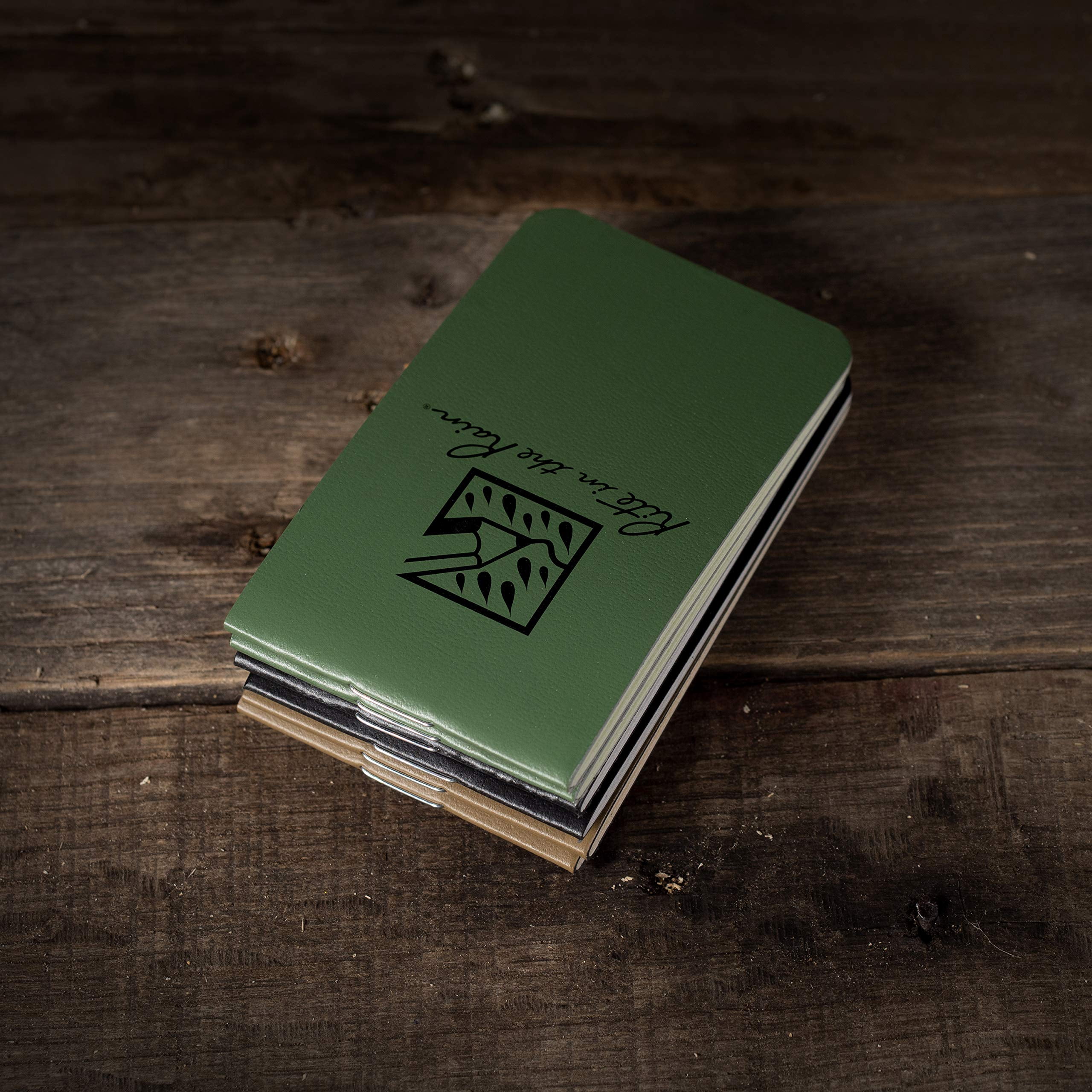Rite in the Rain Weatherproof On The Go Wallet Notebook, 2" x 3.375", 2 Each Tan, Green, Black Cover, Blank Pages, 6 Pack (No. OTG-TACL)