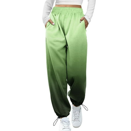 

Mackneog Women Gradient Print Bottom Sweatpants Pockets High Waist Sporty Gym Athletic Fit Jogger Pants Lounge Trousers Clothing Shoes & Accessories Green