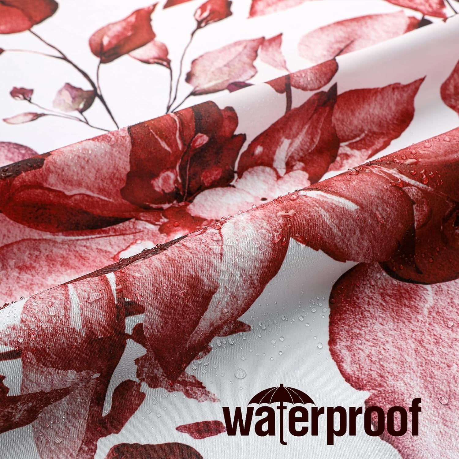 Small Stall Shower Curtain 36 x 72, Narrow Half Burgundy Red Floral Shower Curtain for Bathroom, Watercolor Plant Eucalyptus Leaves Fabric Shower Curtain Set with Hooks