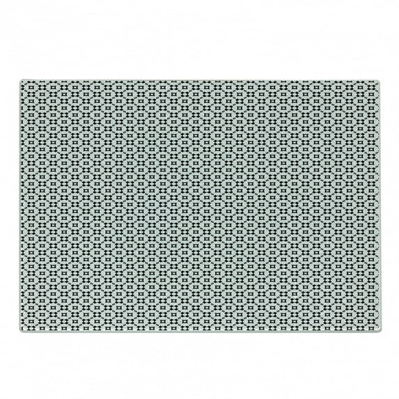 Abstract Cutting Board, Geometric Shapes Crosses Squares Triangles Repeating Style Monochrome, Decorative Tempered Glass Cutting and Serving Board, in 3 Sizes, by Ambesonne