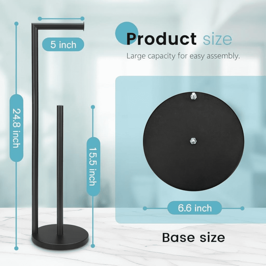 Freestanding Toilet Paper Holder Stand with Storage for 4 Rolls, Rust-Resistant Bathroom Organizer, Modern Black Finish