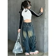 thumbnail image 6 of Girls Sweatpants,Wide Leg Jeans Loose Fit Retro Style Comfort Denim Casual Trousers,Girls Pants,Z06 Blue,9-10 Years, 6 of 8