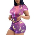 thumbnail image 2 of Ensembles pour Femmes en Solde 2 Pcs Costume de Sport d'Été Décontracté pour Femmes Col Rond Imprimé Manches Courtes Ensemble Short Violet S, 2 of 5