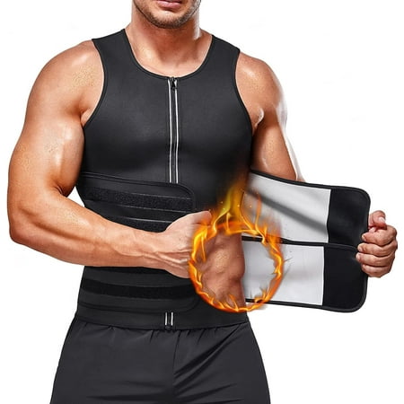 

CtriLady Waist Trainer for Men Sauna Suit Sweat Workout Vest with Double Adjustable Waist Trimmer Belt Sports Tops(Black Large)