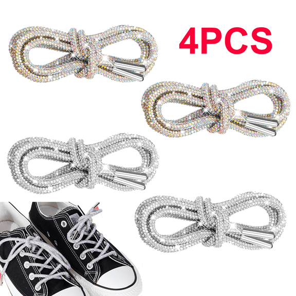 4PCS Rhinestone Rope Laces, Glitter Shoe Laces for Sneakers, Rhinestone Bling Shoe Strings, Bling Round Shoelaces Drawstring Replacement Accessories