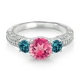 thumbnail image 2 of Gem Stone King 925 Sterling Silver Pink Mystic Topaz London Blue Topaz and White Moissanite Engagement Ring for Women (2.39 Cttw, Gemstone, Round 7MM and 4MM, Size 8), 2 of 3