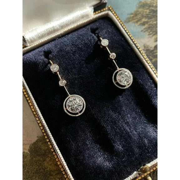 Lab Created Diamond Drop /Dangle Earrings 14K Yellow Gold Plated 2Ct Round