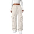thumbnail image 4 of Cargo Pants for women Baggy Streetwear Loose Fit Parachute Pockets Business Casual Pants Beige, 4 of 4