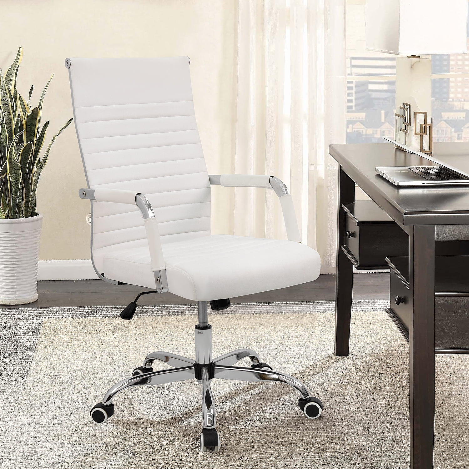 Maykoosh White High Back Executive Premium Faux Leather Office Chair with Back Support, Armrest and Lumbar Support