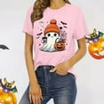 thumbnail image 6 of Womens Blouses Round Neck Ghost Pumpkin Letter Graphic Print Short Sleeve Womens T Shirts,Pink,L, 6 of 7