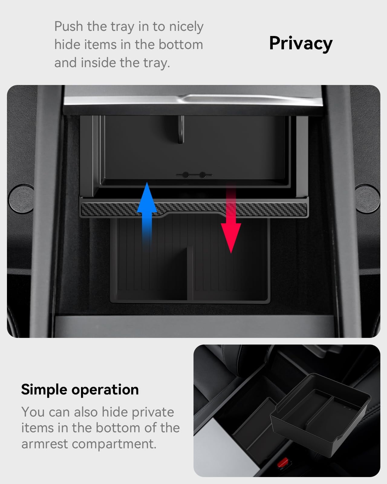 GUANGHUI for Tesla New Model Y Juniper Center Console Organizer Tray Divided Storage Double Layer Space Slide smoothly Model Y 2025 2026 Accessorie - 4 PCS, Black