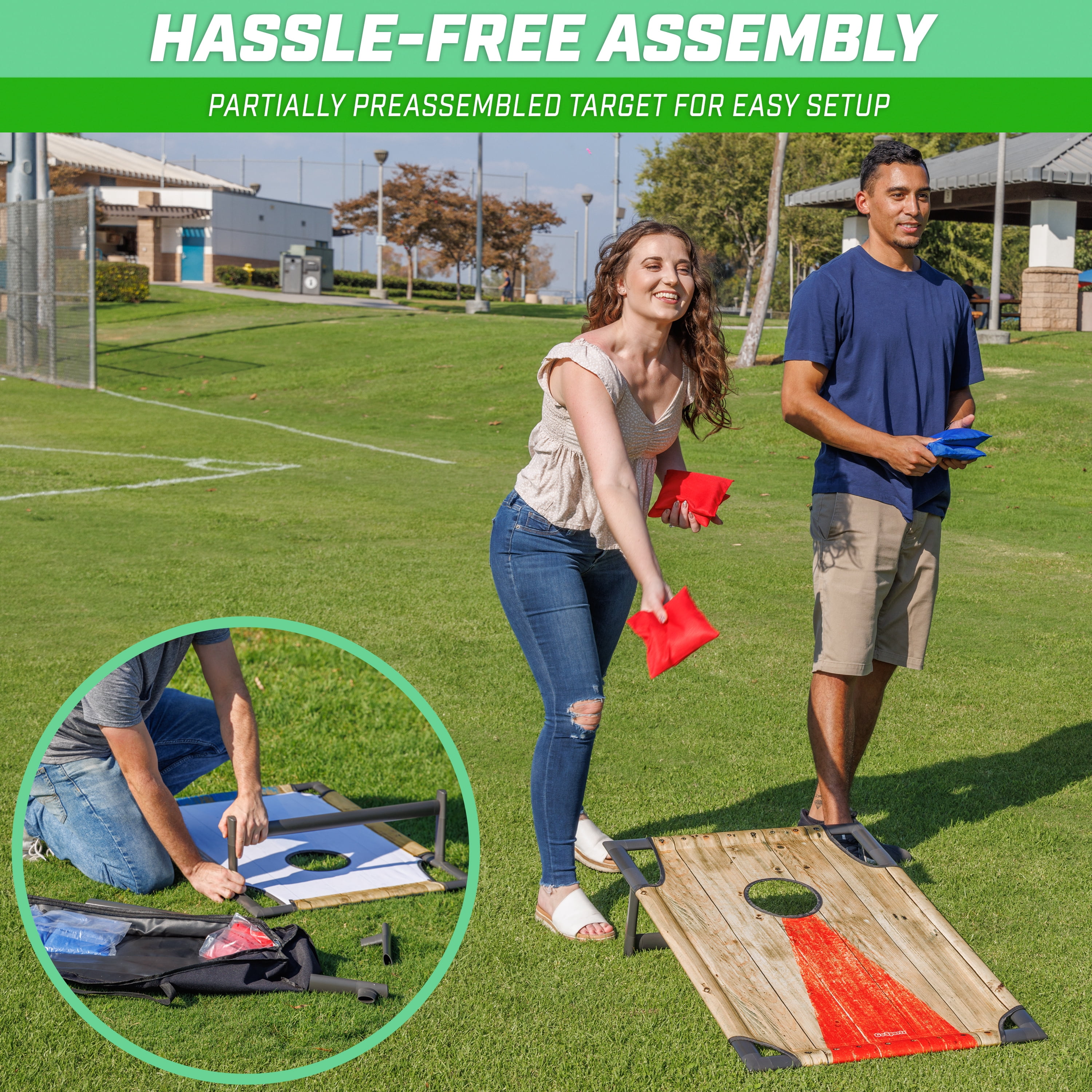 GoSports Portable PVC Framed Cornhole Toss Game Set with 8 Bean Bags and Travel Carrying Case - Rustic
