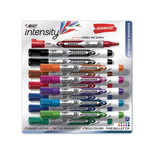 Intensity Pocket-Style Advanced Dry Erase Marker Medium Bullet Tip, Assorted, Dozen