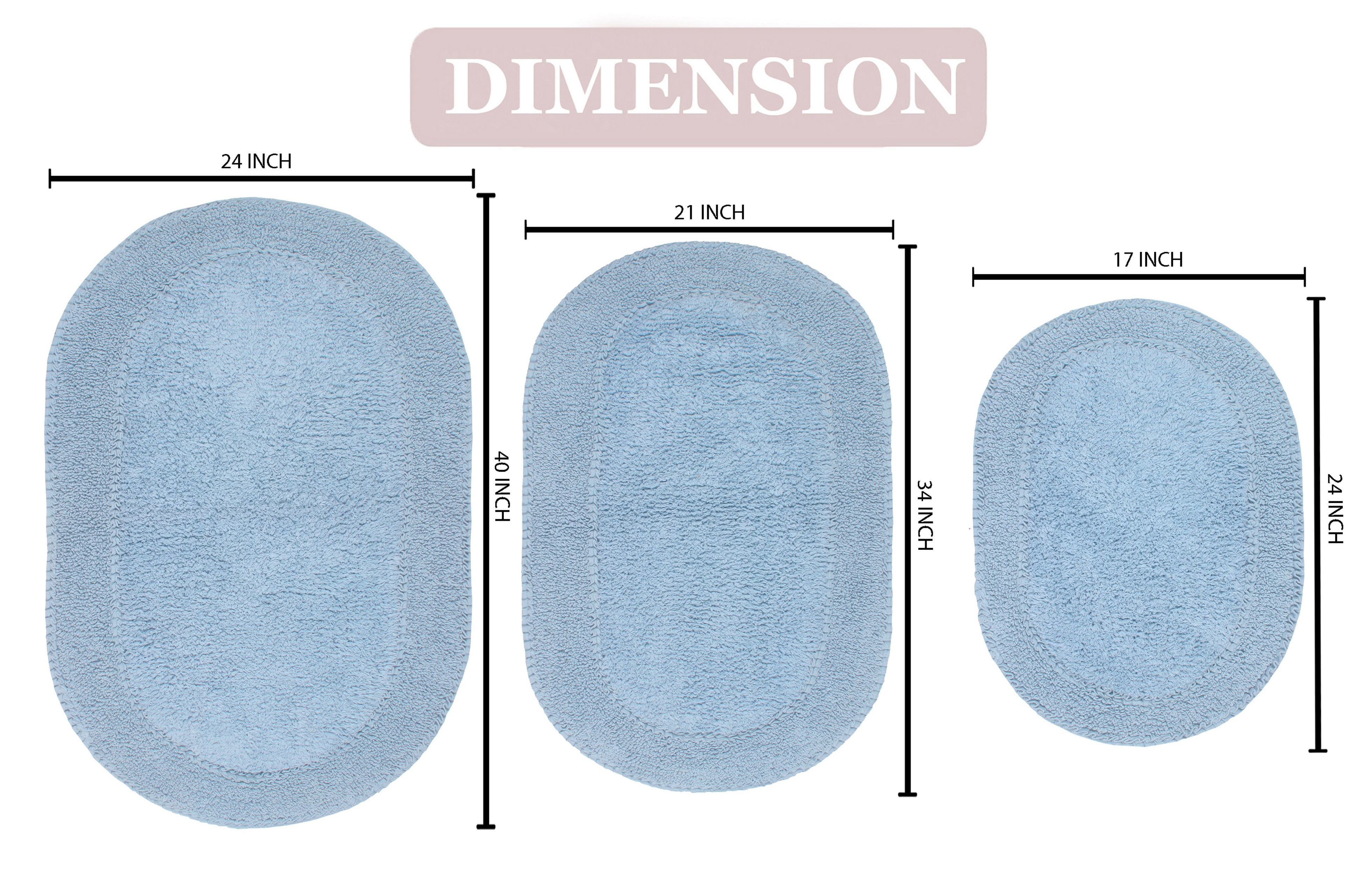 Home Weavers Double Ruffle Collection 100% Cotton Non-Slip Bathroom Rug Set Machine Washable Bathroom Rug-17"x24", Bath Rug- 21"x34", Bathroom Rug- 24"x40", Blue Color 3 Piece Bath Rug set