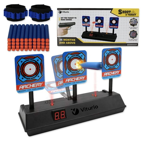 43pc Kit Electronic Digital Target for Nerf Blasters with Auto Scoring 40 Soft Darts 2 Wristbands for Practice