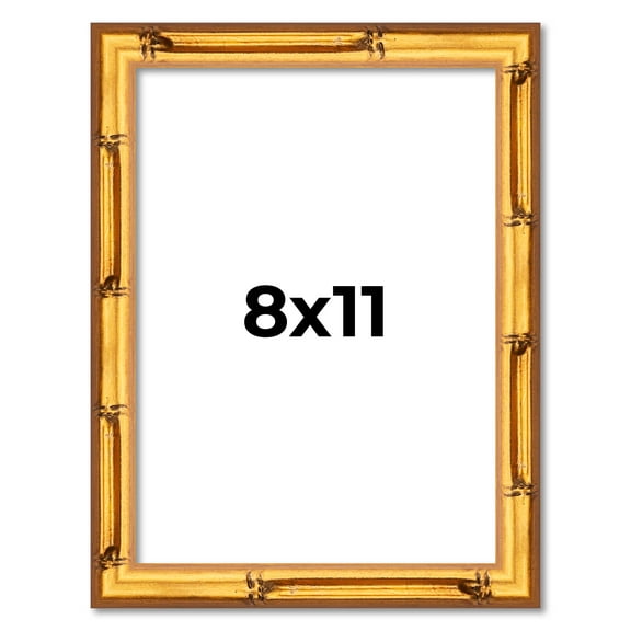 8x11 Frame Gold Bamboo Solid Wood Picture Frame | 0.75 Inch Moulding Width | Interior Frame Depth