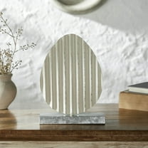 VHC Brands Bunny Hop Corrugated Metal Egg w/Base 8x11, Spring Decorations, Home and Table Decor, Spring and Easter Figurines