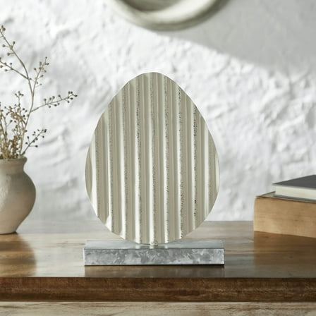 VHC Brands Bunny Hop Corrugated Metal Egg w/Base 8x11, Spring Decorations, Home and Table Decor, Spring and Easter Figurines