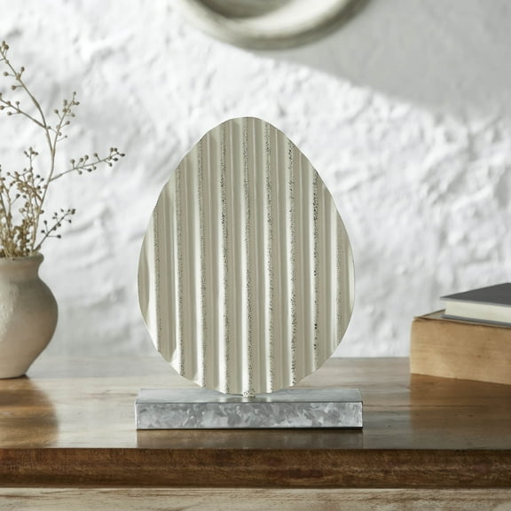 VHC Brands Bunny Hop Corrugated Metal Egg w/Base 8x11, Spring Decorations, Home and Table Decor, Spring and Easter Figurines