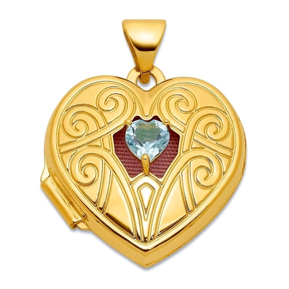 14k Solid Gold Polished Blue Topaz December 18mm Love Heart Locket Locket Necklace for Women