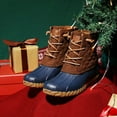thumbnail image 5 of Quilted Duck Boots Women Lace-up Plaid Snow Boots Insulated Short Winter Boots, Navy Brown, 9 US, 5 of 6