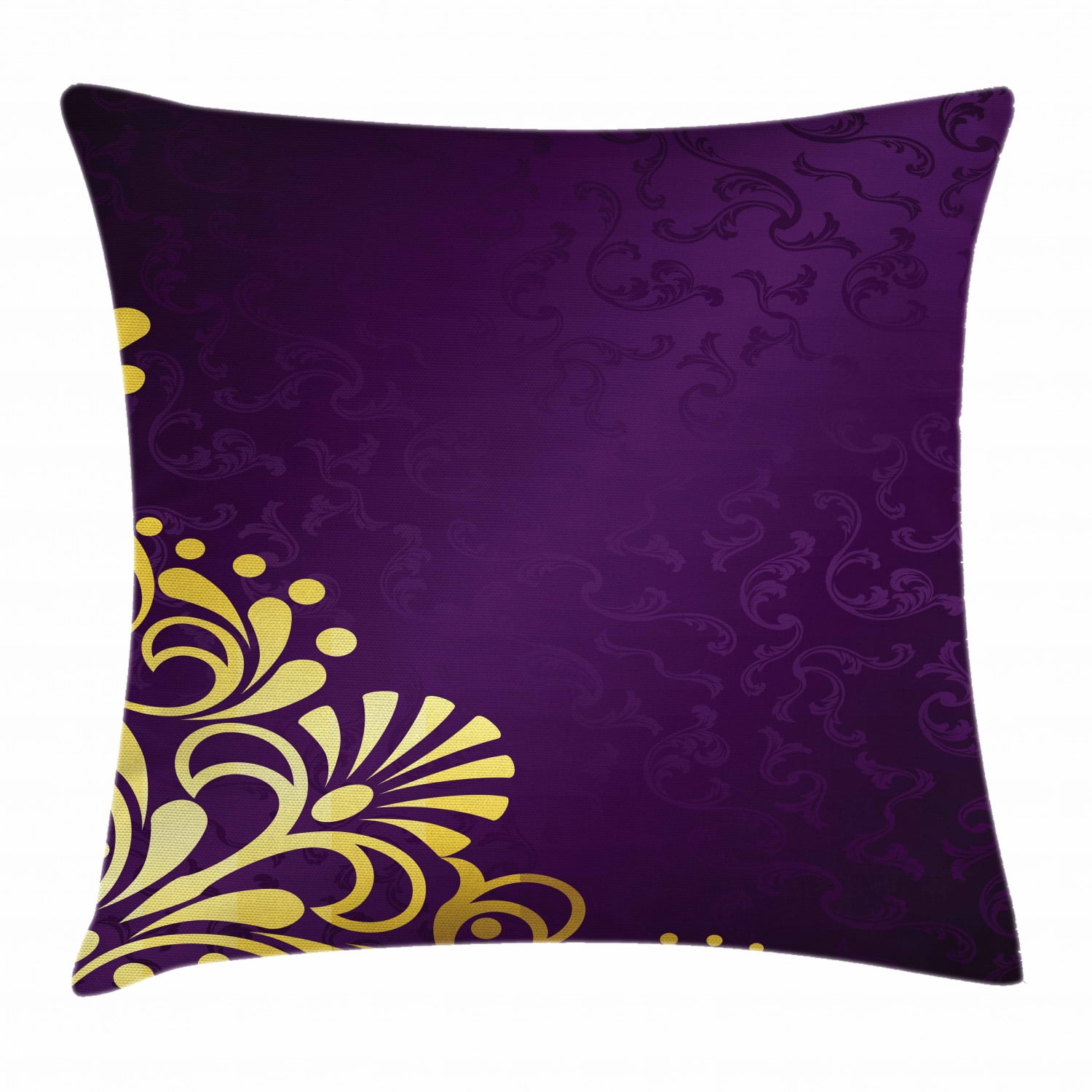 Yellow Damask Throw Pillow Cushion Cover, Curvy Yellow Stems Ornament
