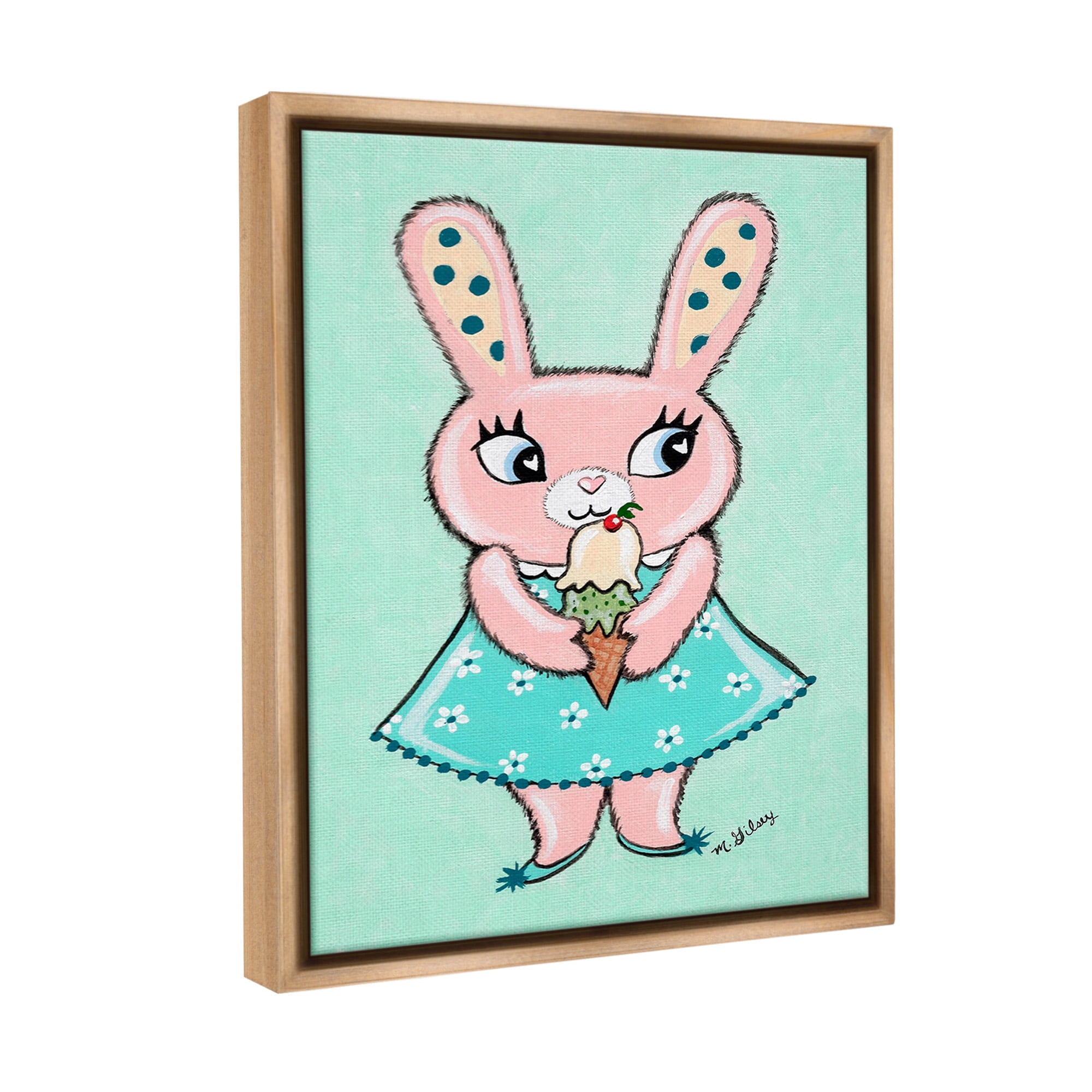 Stupell Industries Pastel Bunny & Ice Cream Animals & Insects Painting Brown Floater Framed Canvas Art Print Wall Art, 25 x 31