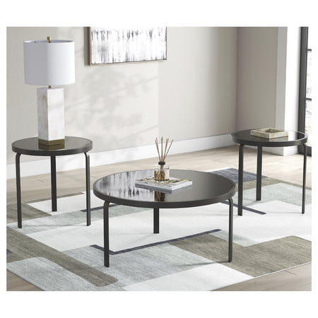 Signature Design by Ashley Dorylin Occasional Table Set Coffee Table and 2 End Tables Black Metal and Glass