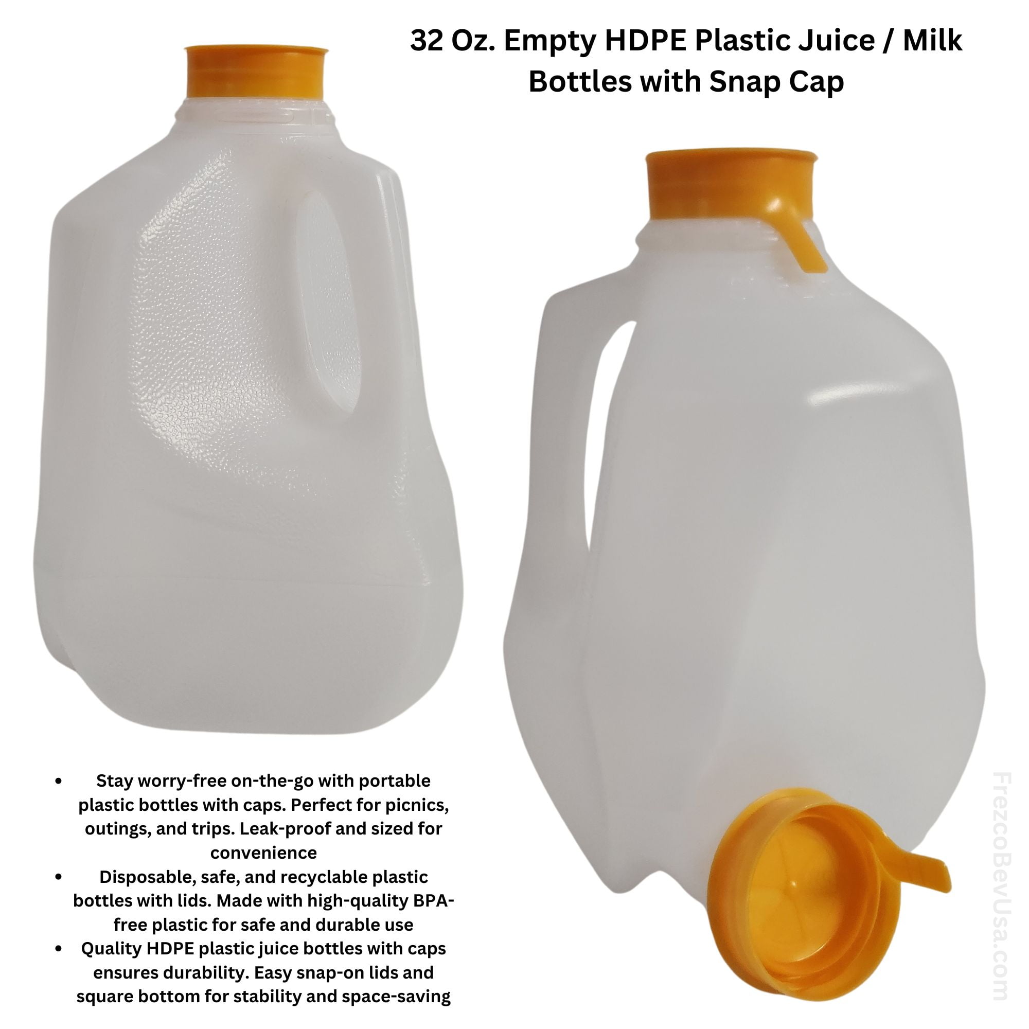 (12 Pack x 32 Oz Ea) Mini Milk Jugs Plastic With Orange Snap On Lid, Empty Milk/Juice Jugs, Use For Milk, Brews, Juice, Teas, Easy Grip Easy Pour Pitcher Elderly ...