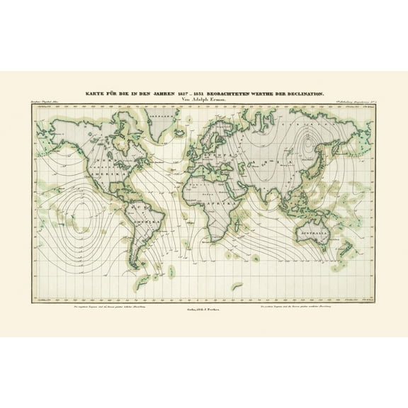 Historic Map - World 1827 to 1831 - Erman 1841 - 35.26 x 23 - Vintage Wall Art