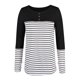 thumbnail image 4 of Camiseta de mujer de manga larga de poliéster a rayas con cuello redondo y botón para primavera y otoño, 4 of 6
