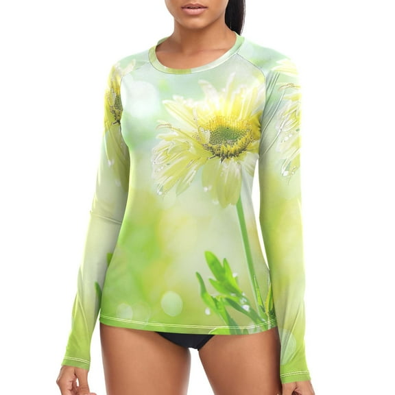 joogoo Womens UPF 50  Sun Shirts Sunflower in Sunshine Long Sleeve UV Protection Rash Guard Tops S