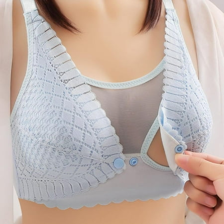 Baywell Women s Lace Nursing Bra Wirefree Padded Breastfeeding Maternity Bralette Cute Lace Trim Bra Front Button Open Pregnant Bra Blue 42/95BC