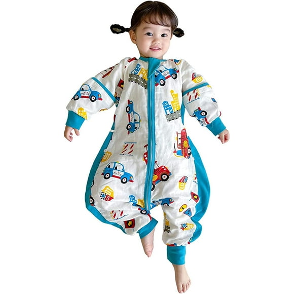Baby Sleep Sack with Legs Cotton Zipper Wearable Blanket Detachable Sleeve Toddler Sleeping Bag for Spring Autumn,L