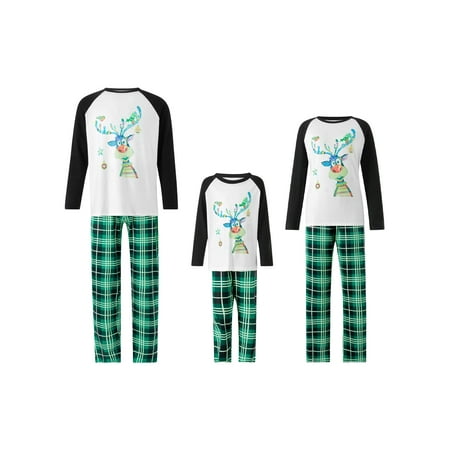 

Gwiyeopda Family Matching Pajamas Set Christmas Deer Print Tops Plaid Pants Sleepwear for Parents Kids