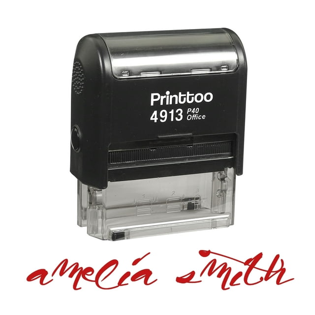 Printtoo Personalized Red Self Inking Custom Stamp Custom Signature Rubber Stamper -58 x 22 mm