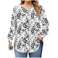thumbnail image 2 of Womens Plus Size Tops Basic Long Sleeve Shirts Floral Print Crew Neck T Shirt Spring Outfits Loose Fit Casual Blouses White XXXXL, 2 of 6