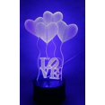 thumbnail image 2 of Love And Balloon 3d Night Light Lámpara de ilusión LED Lámpara de mesita de noche Lámpara de mesa, 7 luces que cambian de color con acrílico Flat Abs Base Cargador USB Feliz Sencillez, 2 of 5