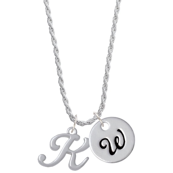 Delight Jewelry Silvertone Small Gelato Script Initial - K - Silvertone Script Initial Disc - W - Charm Necklace, 20"+3"