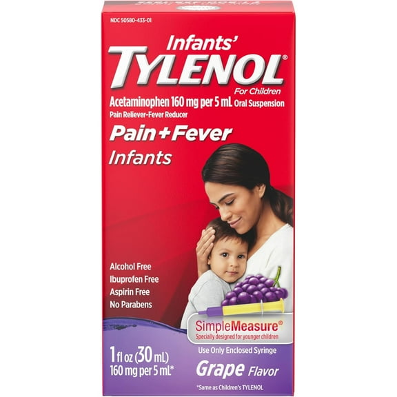 Tylenol Infants Acetaminophen Pain   Fever Relief Grape Flavor, 1oz, 6-Pack