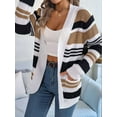 thumbnail image 3 of Womens Color Block Striped Sweaters Colorful Long Sleeve Open Front Knitted Cardigan Loose Outwear Coats Khaki M, 3 of 8