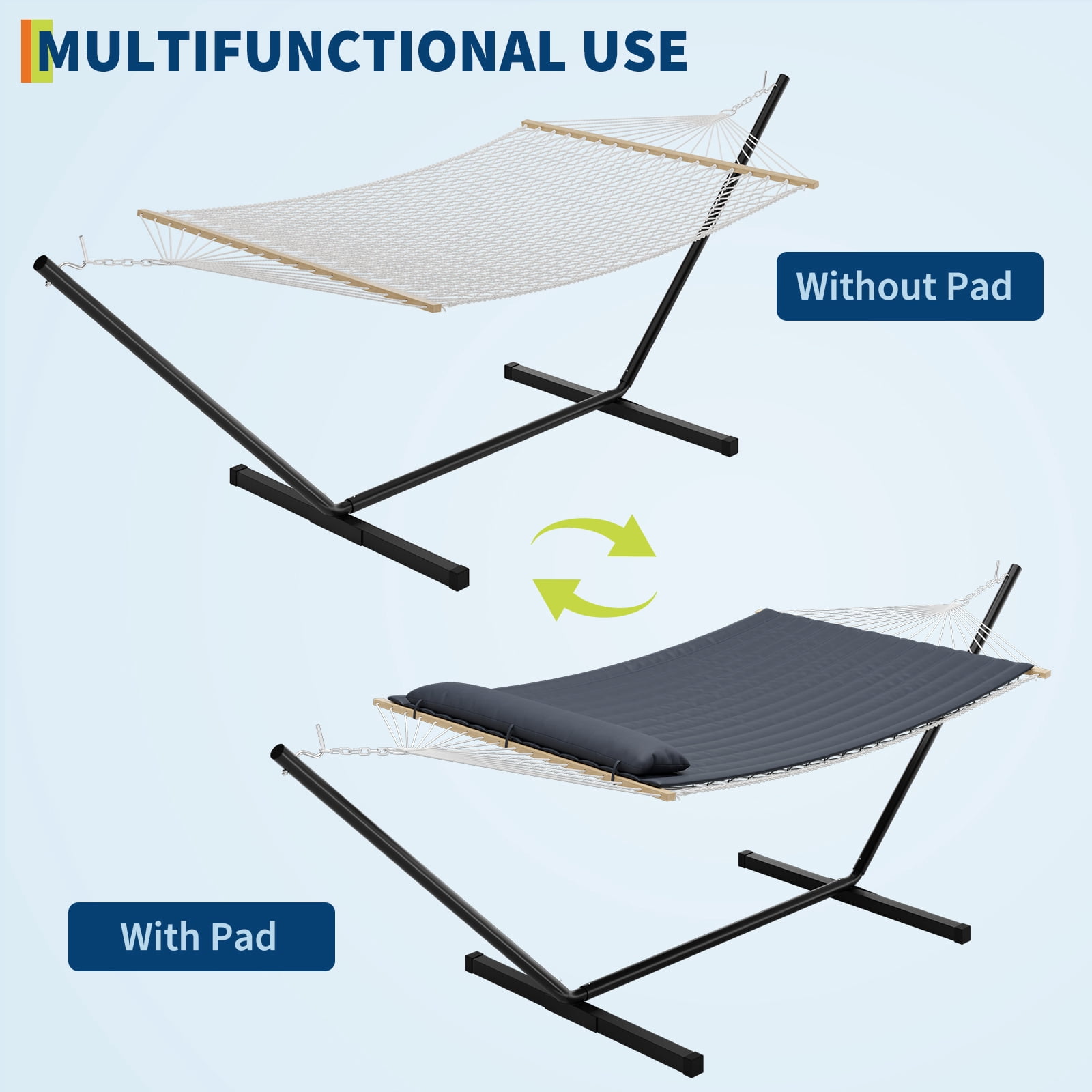 Portable Hammock with Stand & Carry Bag, Heavy Duty 450Lb Capacity, Quilted Polyester & Net Design, for Indoor & Outdoor Use, Dark Gray