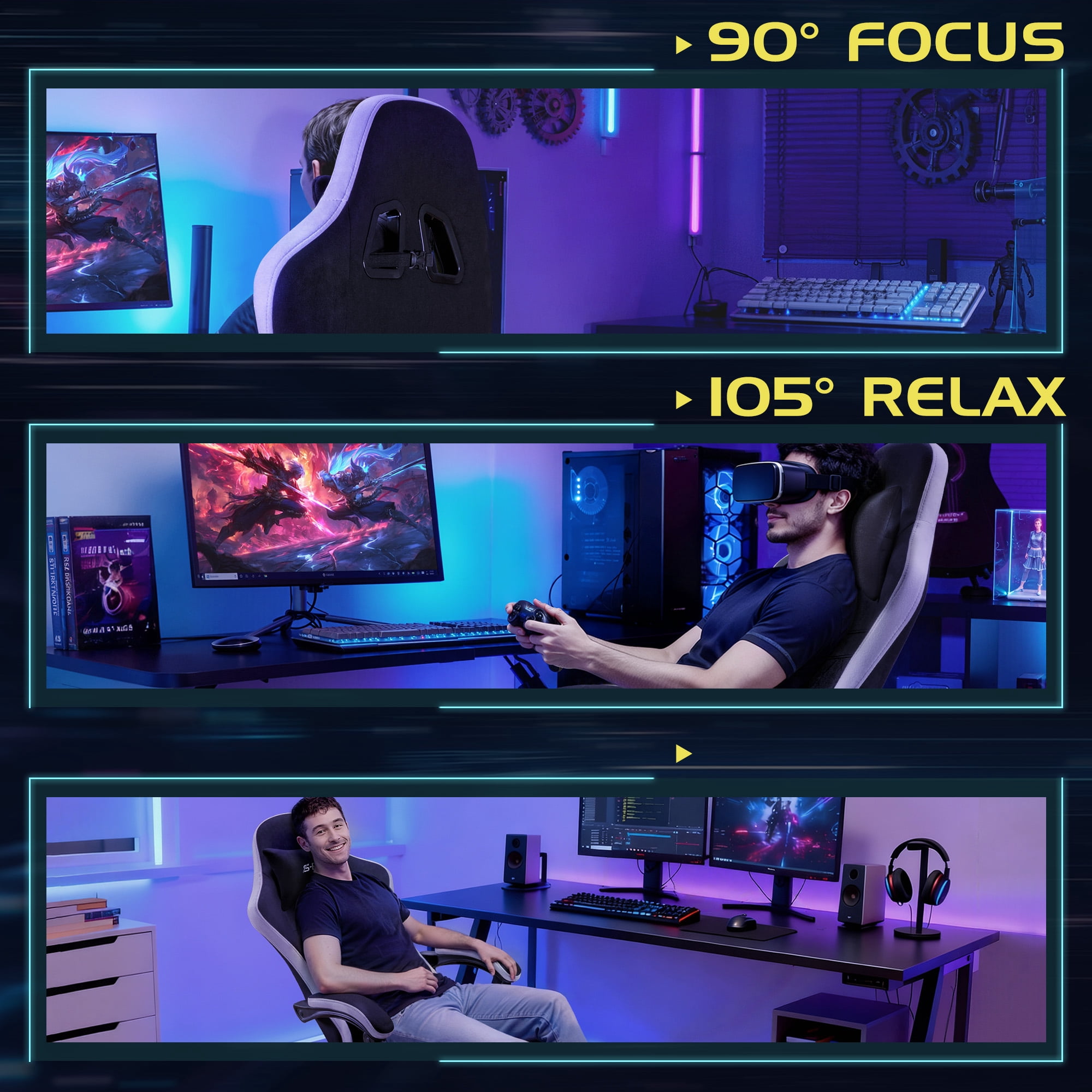 Homall Reclining Gaming Chair Premium Technical Fabric Massage Video Game Chair with Headrest, Lumber Support and Footrest, Black