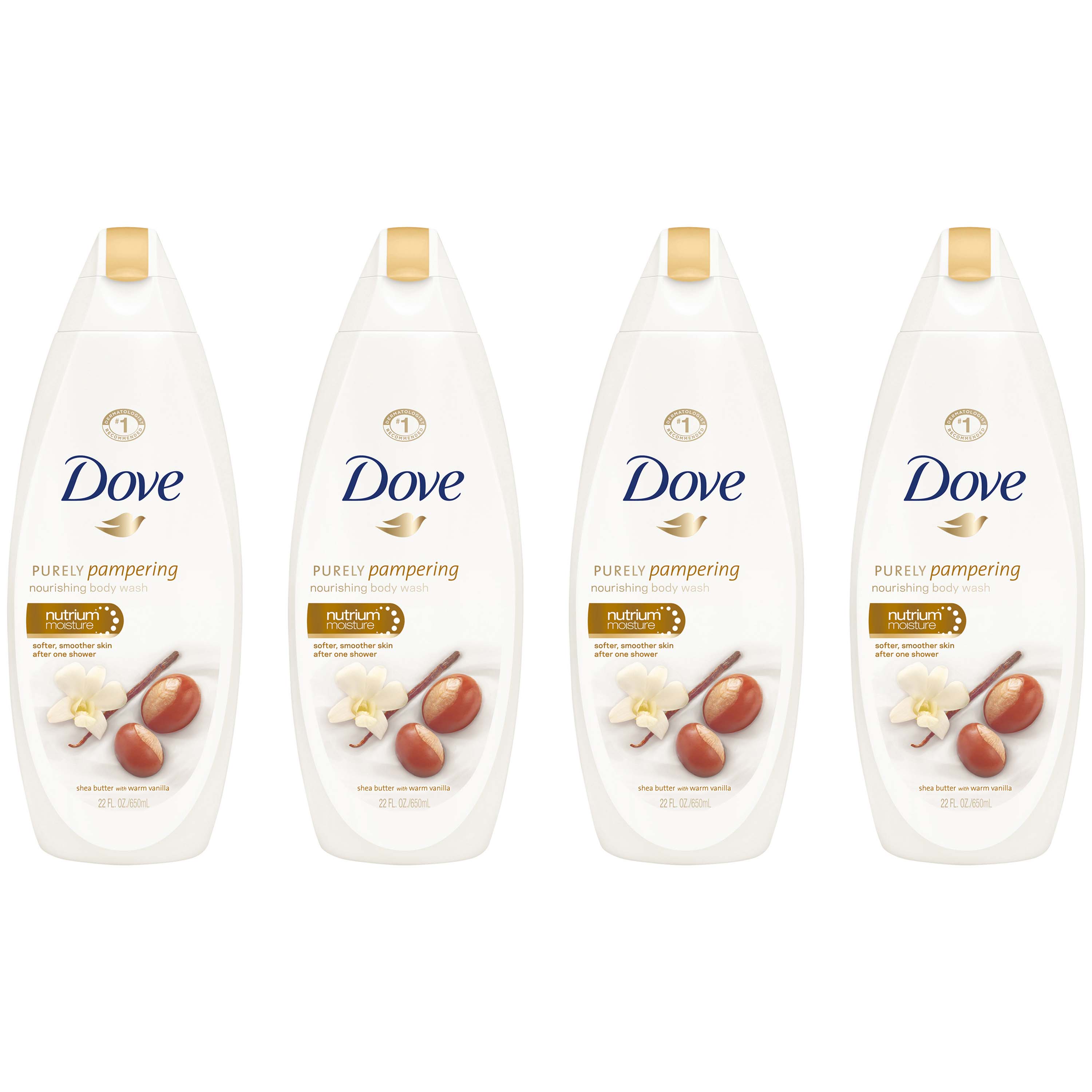 Dove Shea Butter with Warm Vanilla Body Wash, 22 oz, 4 count