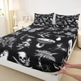 thumbnail image 4 of Homewish Gothic Halloween Skull Queen Sheets,Dark Mushroom Butterfly Pattern Queen Sheet Sets,Black White,4pcs,1 Flat Sheet,1 Fitted Sheet and 2 Pillowcases, 4 of 6