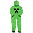 thumbnail image 6 of Minecraft Kids Fleece Creeper Hooded Union Suit Zip-Front Footless Sleeper Pajama, 6 of 6
