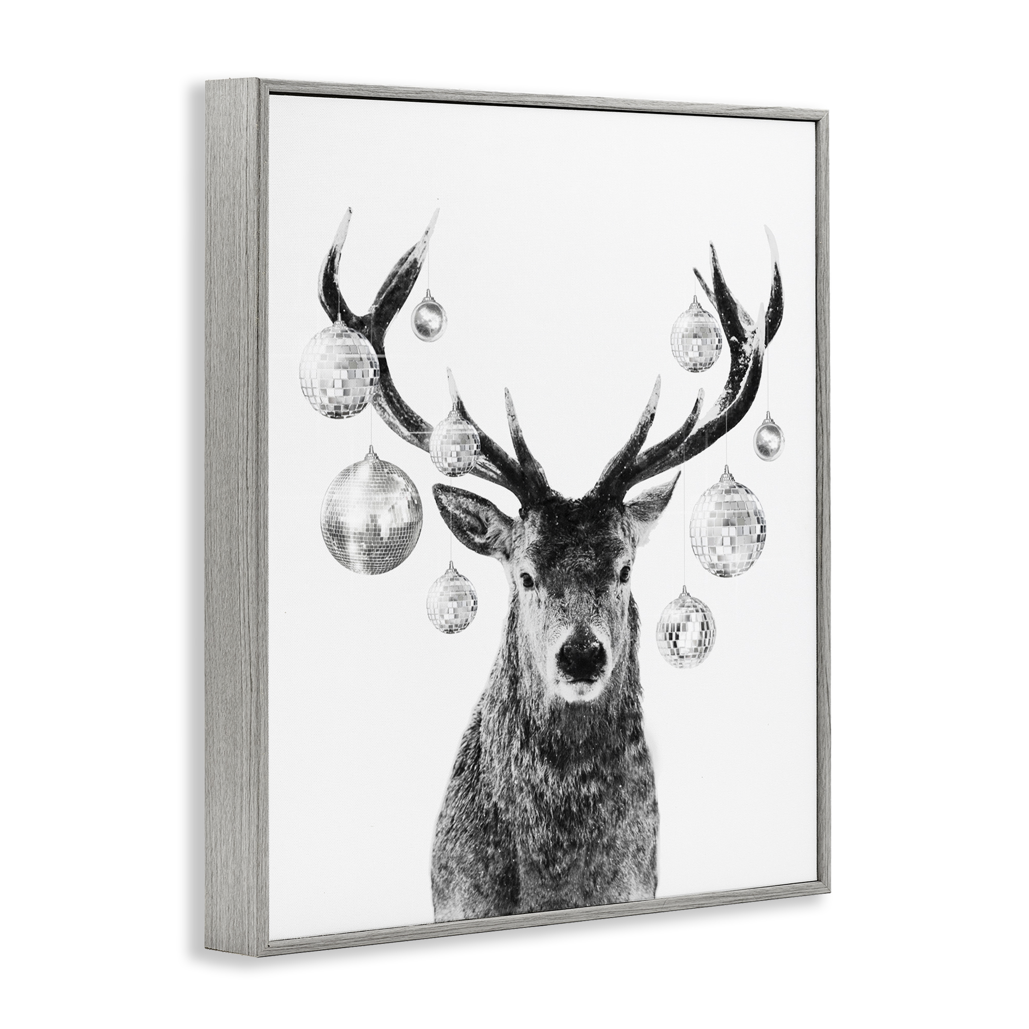 Stupell Industries Deer with Disco Balls Animals & Insects Painting Gray Framed Art Print Wall Art, 24 x 30