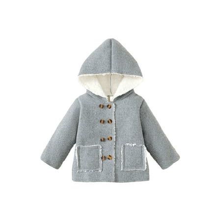 

GXFC Baby Winter Coat for Girl Boys 6M 12M 18M 24M 3T Toddler Long Sleeve Hooded Double Breasted Outerwear Fall Warm Hoodies Clothing for Kids